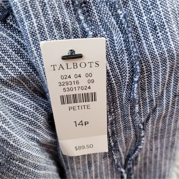Talbots Washed Linen Chambray Pinstripe Drawstring Linen Pants 14P - Picture 8 of 8